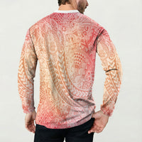 Hawaiian Turtles and Leis Button Sweatshirt Tribal Kakau Pattern Peach Fuzz Color LT03 - Polynesian Pride