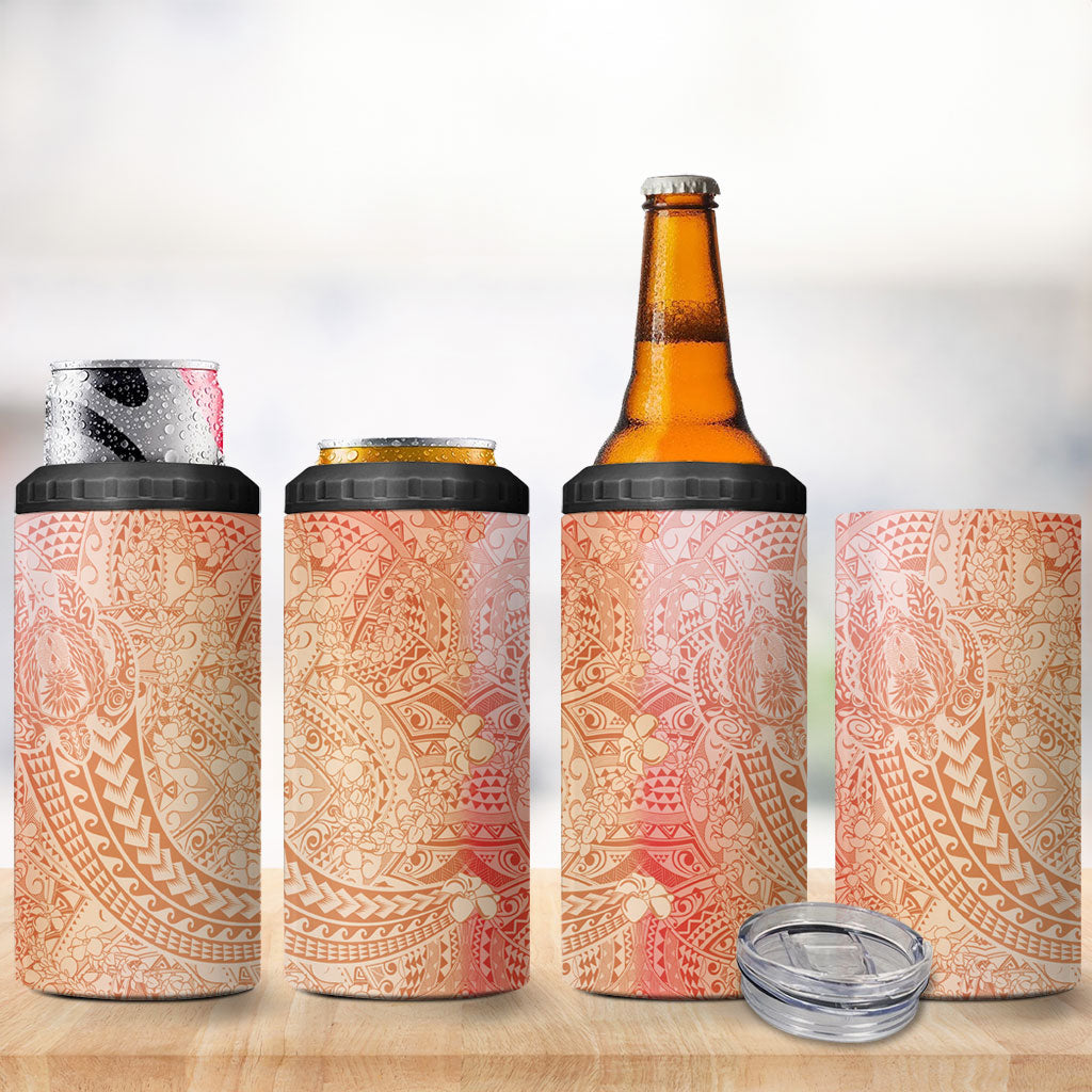 Hawaiian Turtles and Leis 4 in 1 Can Cooler Tumbler Tribal Kakau Pattern Peach Fuzz Color LT03 - Polynesian Pride