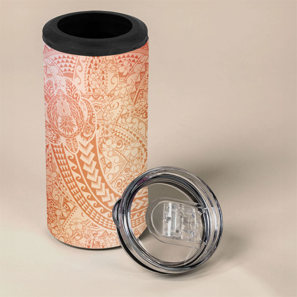 Hawaiian Turtles and Leis 4 in 1 Can Cooler Tumbler Tribal Kakau Pattern Peach Fuzz Color LT03 - Polynesian Pride