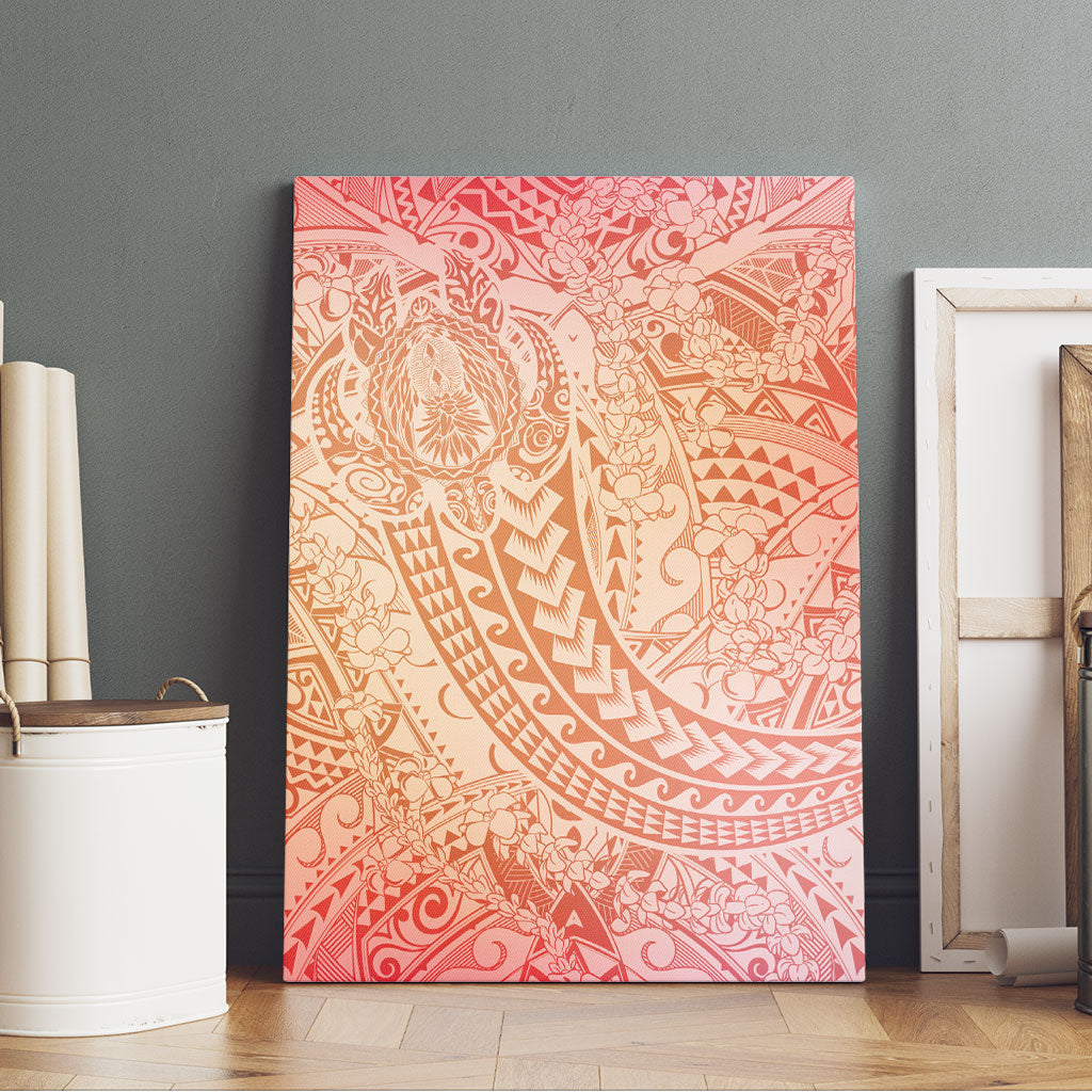 Hawaiian Turtles and Leis Canvas Wall Art Tribal Kakau Pattern Peach Fuzz Color LT03 - Polynesian Pride