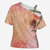 Hawaiian Turtles and Leis Cross Shoulder Shirt Tribal Kakau Pattern Peach Fuzz Color LT03 Female Peach Fuzz - Polynesian Pride