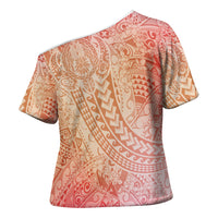 Hawaiian Turtles and Leis Cross Shoulder Shirt Tribal Kakau Pattern Peach Fuzz Color LT03 - Polynesian Pride