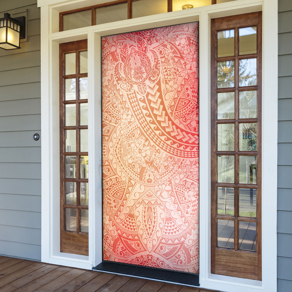 Hawaiian Turtles and Leis Door Cover Tribal Kakau Pattern Peach Fuzz Color LT03 - Polynesian Pride
