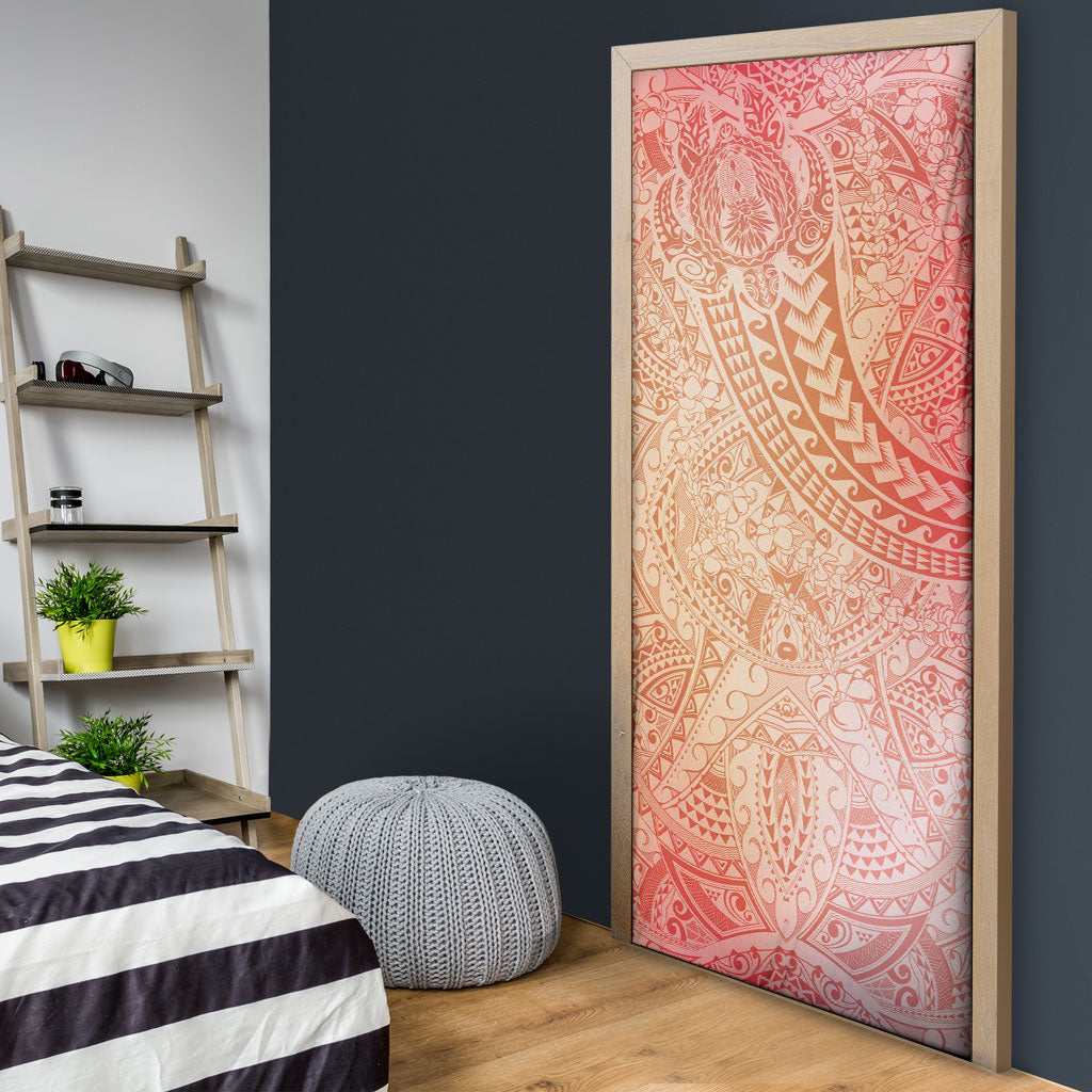 Hawaiian Turtles and Leis Door Cover Tribal Kakau Pattern Peach Fuzz Color LT03 - Polynesian Pride