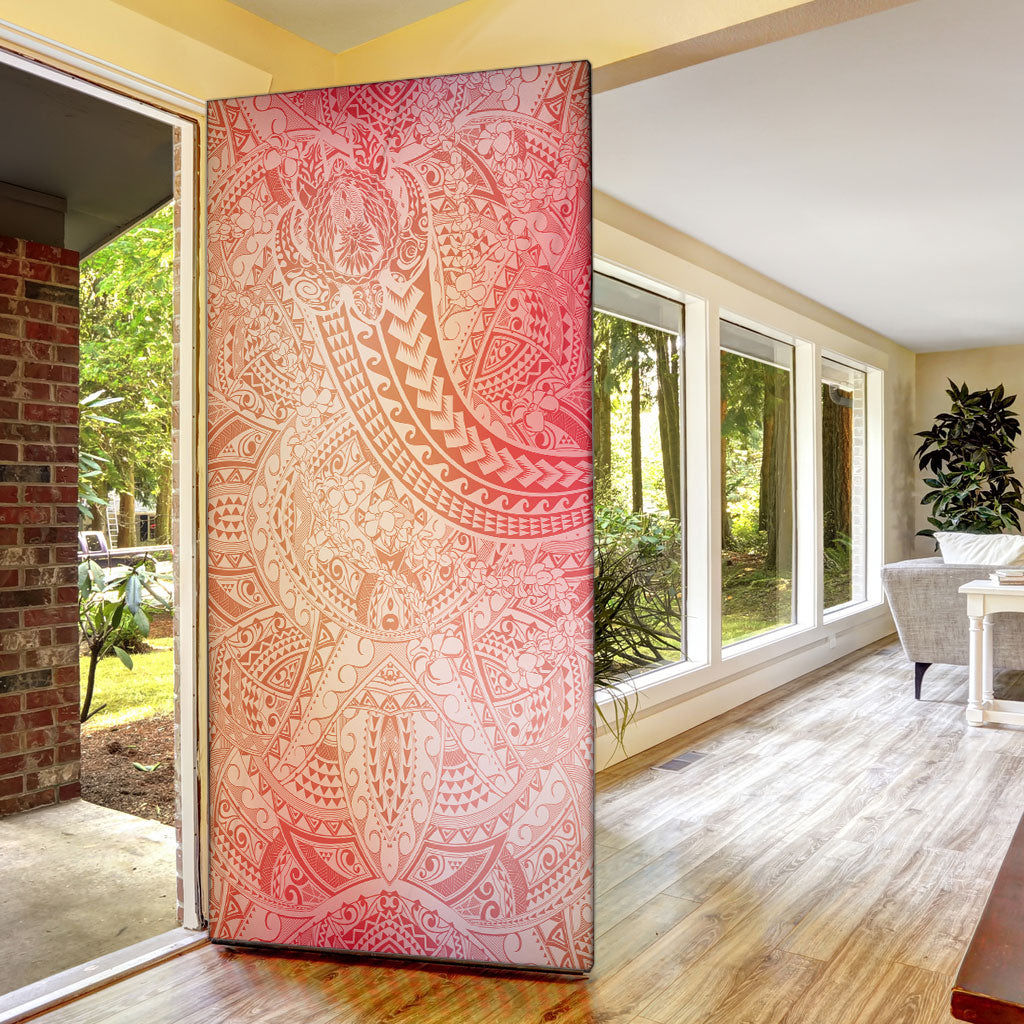 Hawaiian Turtles and Leis Door Cover Tribal Kakau Pattern Peach Fuzz Color LT03 - Polynesian Pride