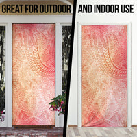 Hawaiian Turtles and Leis Door Cover Tribal Kakau Pattern Peach Fuzz Color LT03 - Polynesian Pride