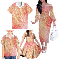Hawaiian Turtles and Leis Family Matching Off The Shoulder Long Sleeve Dress and Hawaiian Shirt Tribal Kakau Pattern Peach Fuzz Color LT03 - Polynesian Pride