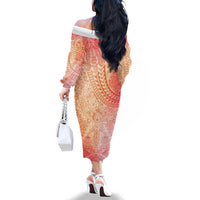 Hawaiian Turtles and Leis Family Matching Off The Shoulder Long Sleeve Dress and Hawaiian Shirt Tribal Kakau Pattern Peach Fuzz Color LT03 - Polynesian Pride