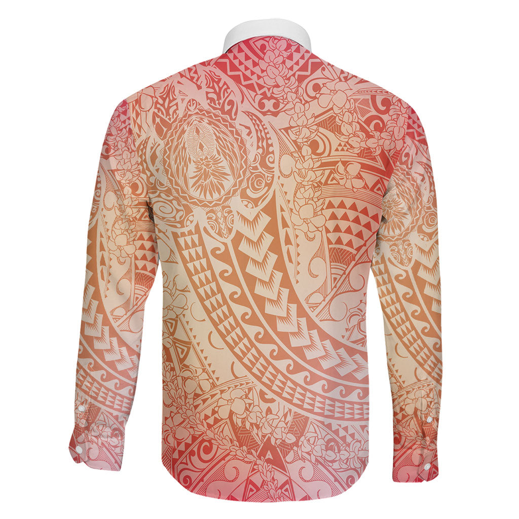 Hawaiian Turtles and Leis Family Matching Off Shoulder Maxi Dress and Hawaiian Shirt Tribal Kakau Pattern Peach Fuzz Color LT03 - Polynesian Pride