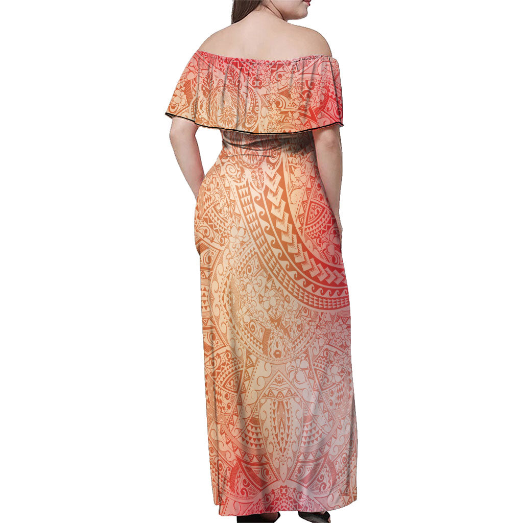 Hawaiian Turtles and Leis Family Matching Off Shoulder Maxi Dress and Hawaiian Shirt Tribal Kakau Pattern Peach Fuzz Color LT03 - Polynesian Pride