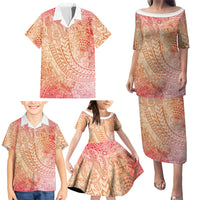 Hawaiian Turtles and Leis Family Matching Puletasi and Hawaiian Shirt Tribal Kakau Pattern Peach Fuzz Color LT03 - Polynesian Pride
