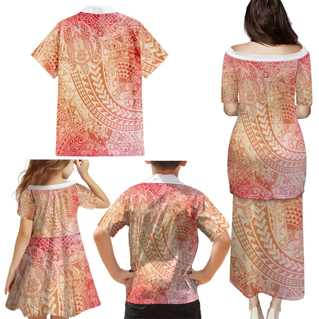 Hawaiian Turtles and Leis Family Matching Puletasi and Hawaiian Shirt Tribal Kakau Pattern Peach Fuzz Color LT03 - Polynesian Pride