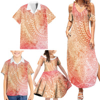 Hawaiian Turtles and Leis Family Matching Summer Maxi Dress and Hawaiian Shirt Tribal Kakau Pattern Peach Fuzz Color LT03 - Polynesian Pride