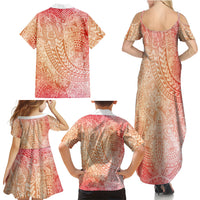 Hawaiian Turtles and Leis Family Matching Summer Maxi Dress and Hawaiian Shirt Tribal Kakau Pattern Peach Fuzz Color LT03 - Polynesian Pride