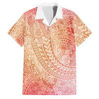 Hawaiian Turtles and Leis Family Matching Summer Maxi Dress and Hawaiian Shirt Tribal Kakau Pattern Peach Fuzz Color LT03 Dad's Shirt - Short Sleeve Peach Fuzz - Polynesian Pride