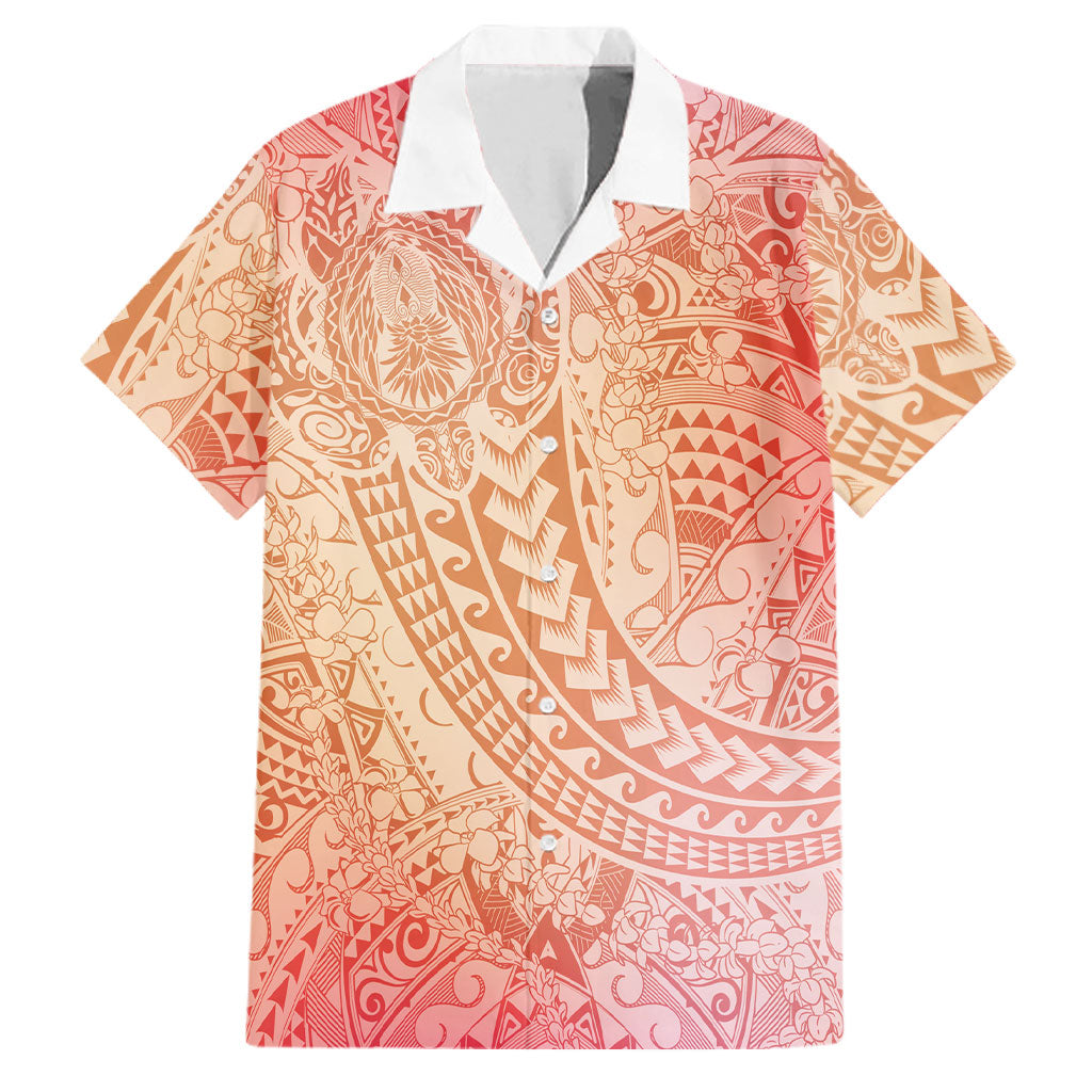 Hawaiian Turtles and Leis Family Matching Tank Maxi Dress and Hawaiian Shirt Tribal Kakau Pattern Peach Fuzz Color LT03 Dad's Shirt - Short Sleeve Peach Fuzz - Polynesian Pride