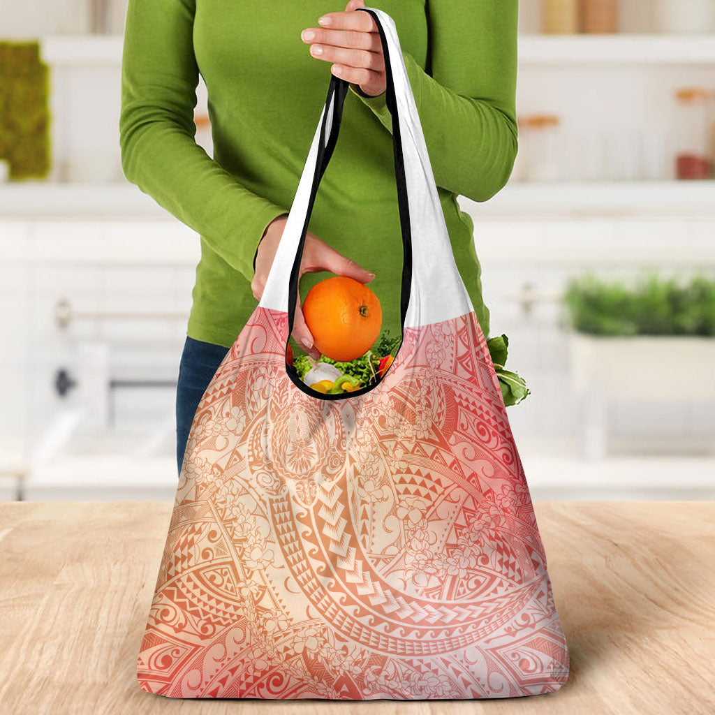 Hawaiian Turtles and Leis Grocery Bag Tribal Kakau Pattern Peach Fuzz Color LT03 - Polynesian Pride