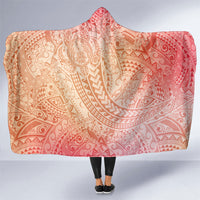 Hawaiian Turtles and Leis Hooded Blanket Tribal Kakau Pattern Peach Fuzz Color LT03 One Size Peach Fuzz - Polynesian Pride