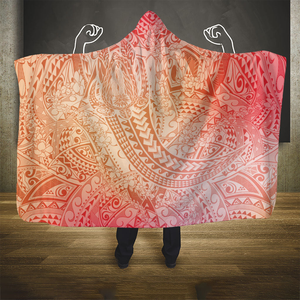 Hawaiian Turtles and Leis Hooded Blanket Tribal Kakau Pattern Peach Fuzz Color LT03 - Polynesian Pride