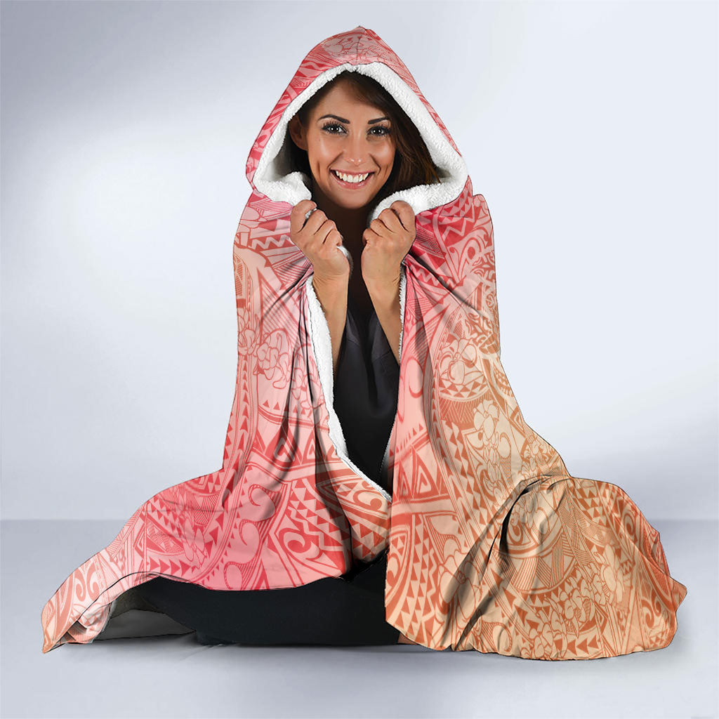 Hawaiian Turtles and Leis Hooded Blanket Tribal Kakau Pattern Peach Fuzz Color LT03 - Polynesian Pride