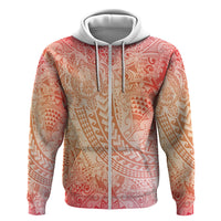Hawaiian Turtles and Leis Hoodie Tribal Kakau Pattern Peach Fuzz Color LT03 Zip Hoodie Peach Fuzz - Polynesian Pride