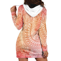 Hawaiian Turtles and Leis Hoodie Dress Tribal Kakau Pattern Peach Fuzz Color LT03 - Polynesian Pride