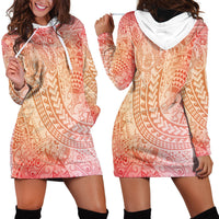 Hawaiian Turtles and Leis Hoodie Dress Tribal Kakau Pattern Peach Fuzz Color LT03 - Polynesian Pride