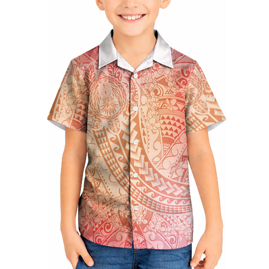 Hawaiian Turtles and Leis Kid Hawaiian Shirt Tribal Kakau Pattern Peach Fuzz Color LT03 Kid Peach Fuzz - Polynesian Pride