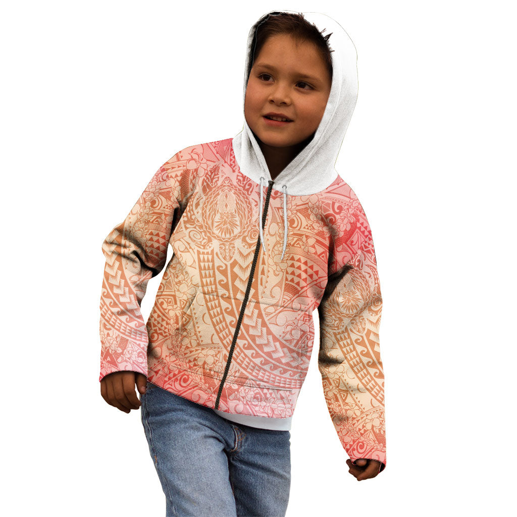Hawaiian Turtles and Leis Kid Hoodie Tribal Kakau Pattern Peach Fuzz Color LT03 - Polynesian Pride