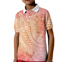 Hawaiian Turtles and Leis Kid Polo Shirt Tribal Kakau Pattern Peach Fuzz Color LT03 Kid Peach Fuzz - Polynesian Pride