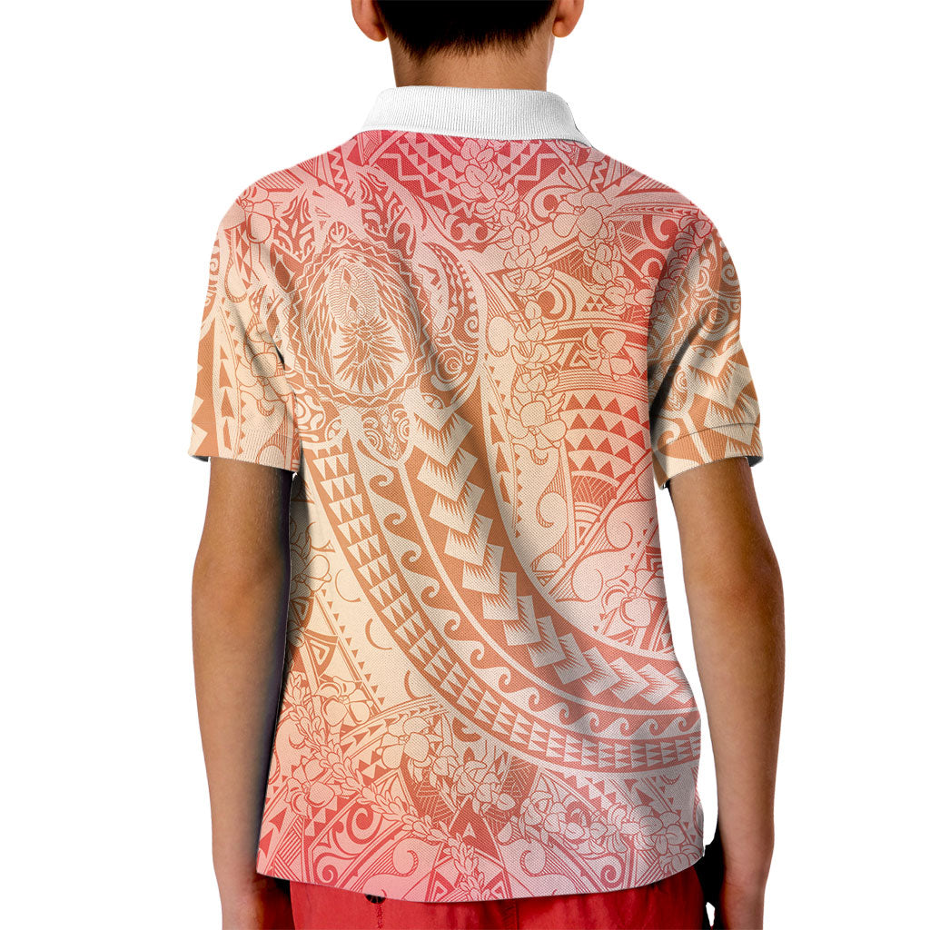 Hawaiian Turtles and Leis Kid Polo Shirt Tribal Kakau Pattern Peach Fuzz Color LT03 - Polynesian Pride