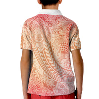 Hawaiian Turtles and Leis Kid Polo Shirt Tribal Kakau Pattern Peach Fuzz Color LT03 - Polynesian Pride