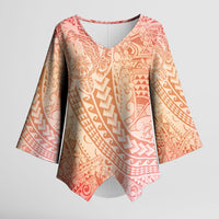 Hawaiian Turtles and Leis Kimono Sleeve Blouse Tribal Kakau Pattern Peach Fuzz Color LT03 Female Peach Fuzz - Polynesian Pride