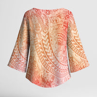 Hawaiian Turtles and Leis Kimono Sleeve Blouse Tribal Kakau Pattern Peach Fuzz Color LT03 - Polynesian Pride