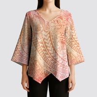 Hawaiian Turtles and Leis Kimono Sleeve Blouse Tribal Kakau Pattern Peach Fuzz Color LT03 - Polynesian Pride
