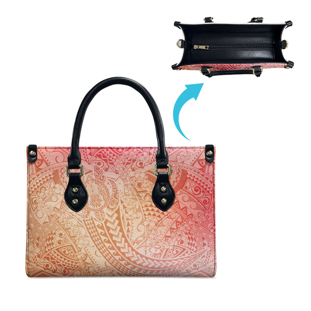 Hawaiian Turtles and Leis Leather Bag Tribal Kakau Pattern Peach Fuzz Color LT03 - Polynesian Pride