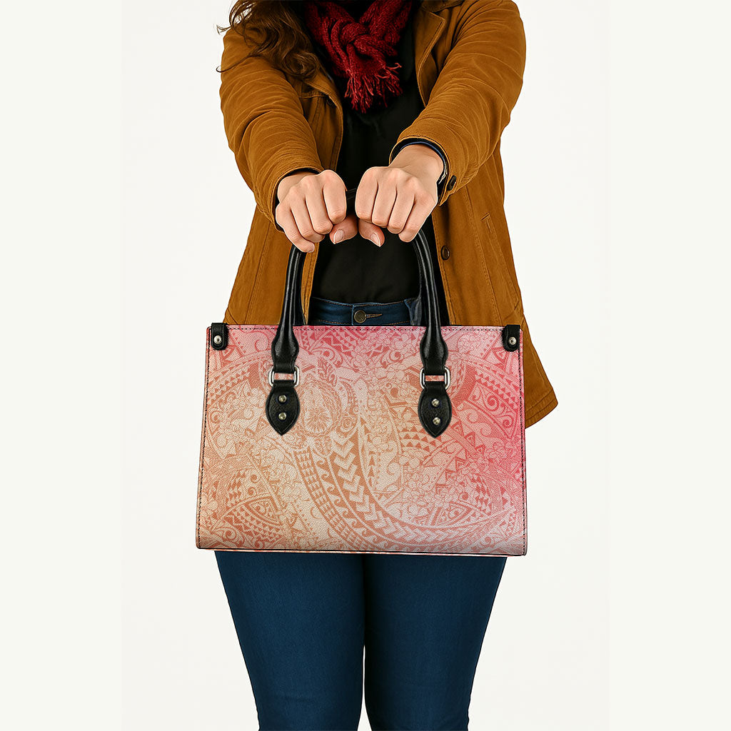 Hawaiian Turtles and Leis Leather Bag Tribal Kakau Pattern Peach Fuzz Color LT03 - Polynesian Pride