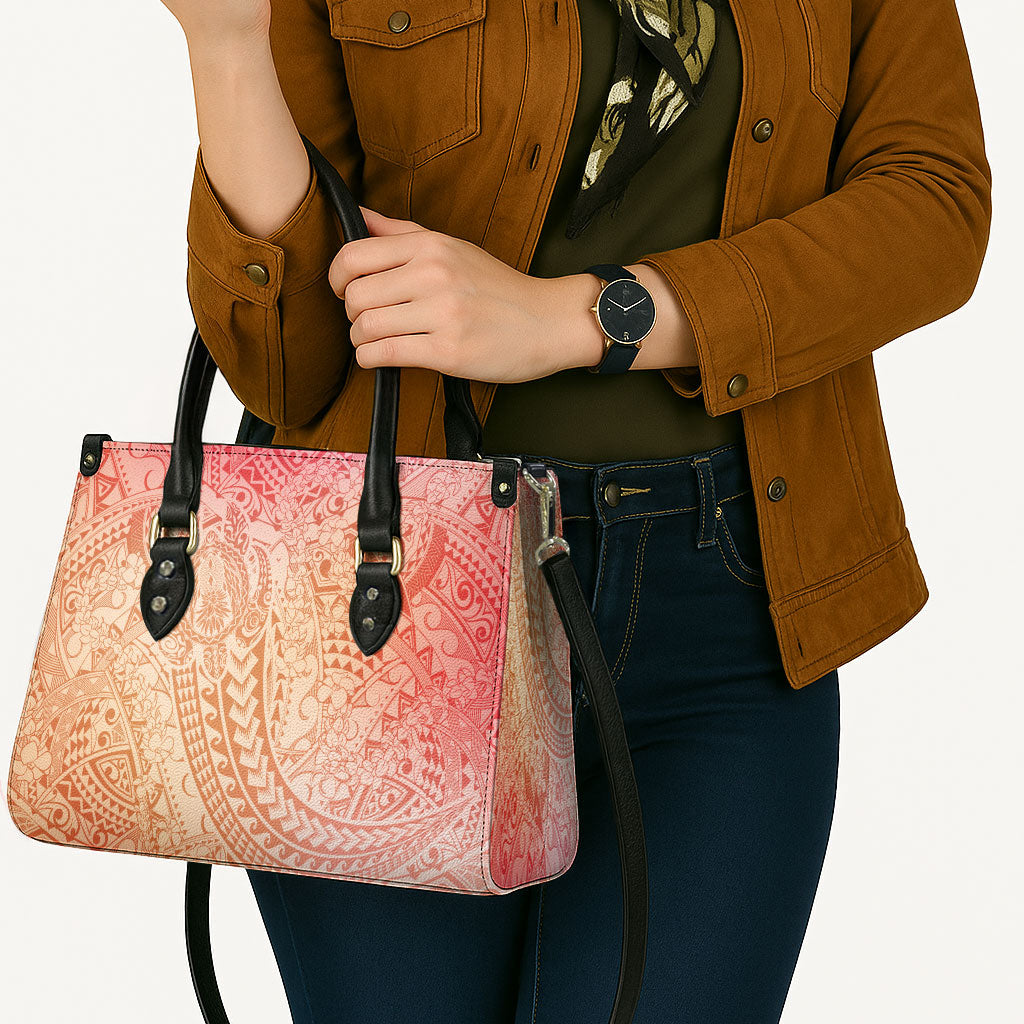 Hawaiian Turtles and Leis Leather Bag Tribal Kakau Pattern Peach Fuzz Color LT03 - Polynesian Pride