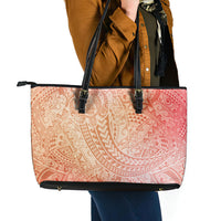 Hawaiian Turtles and Leis Leather Tote Bag Tribal Kakau Pattern Peach Fuzz Color LT03 - Polynesian Pride