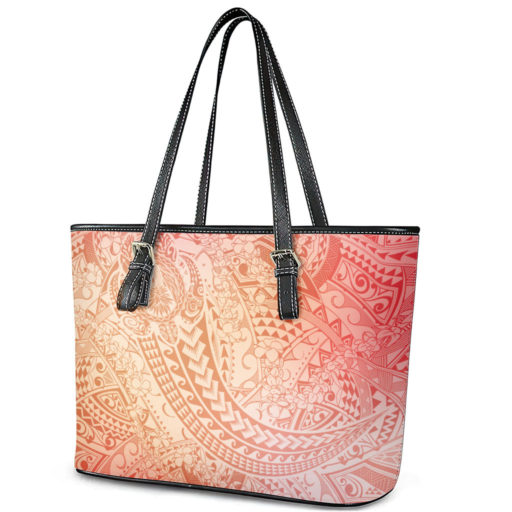 Hawaiian Turtles and Leis Leather Tote Bag Tribal Kakau Pattern Peach Fuzz Color LT03 - Polynesian Pride