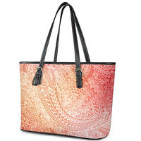 Hawaiian Turtles and Leis Leather Tote Bag Tribal Kakau Pattern Peach Fuzz Color LT03 - Polynesian Pride
