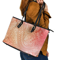 Hawaiian Turtles and Leis Leather Tote Bag Tribal Kakau Pattern Peach Fuzz Color LT03 - Polynesian Pride