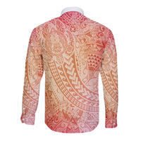 Hawaiian Turtles and Leis Long Sleeve Button Shirt Tribal Kakau Pattern Peach Fuzz Color LT03 - Polynesian Pride