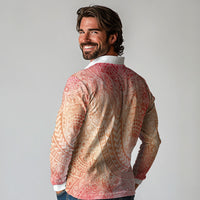 Hawaiian Turtles and Leis Long Sleeve Polo Shirt Tribal Kakau Pattern Peach Fuzz Color LT03 - Polynesian Pride