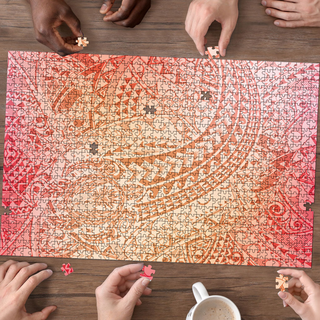 Hawaiian Turtles and Leis Puzzle Tribal Kakau Pattern Peach Fuzz Color LT03 - Polynesian Pride