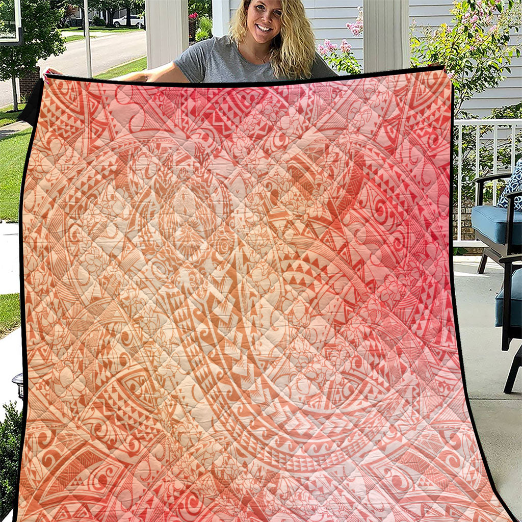 Hawaiian Turtles and Leis Quilt Tribal Kakau Pattern Peach Fuzz Color LT03 Peach Fuzz - Polynesian Pride