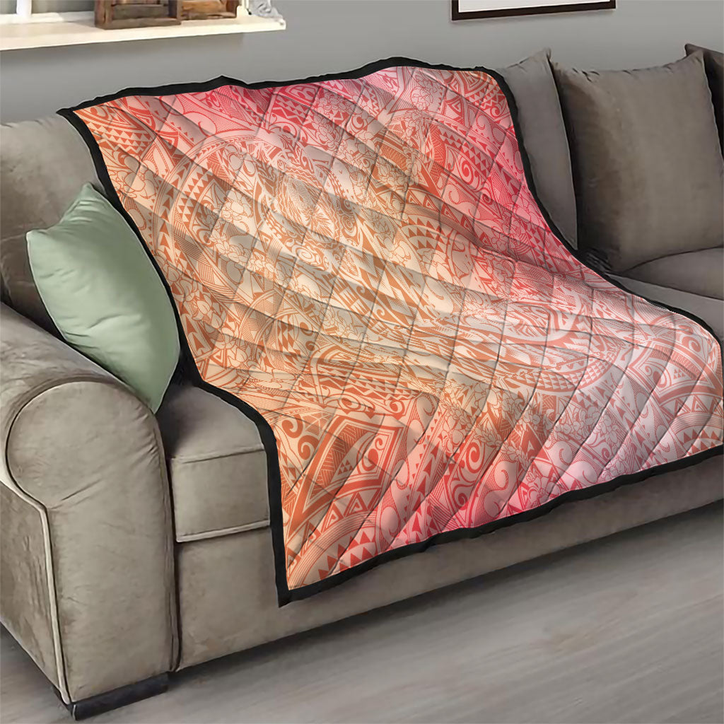 Hawaiian Turtles and Leis Quilt Tribal Kakau Pattern Peach Fuzz Color LT03 - Polynesian Pride