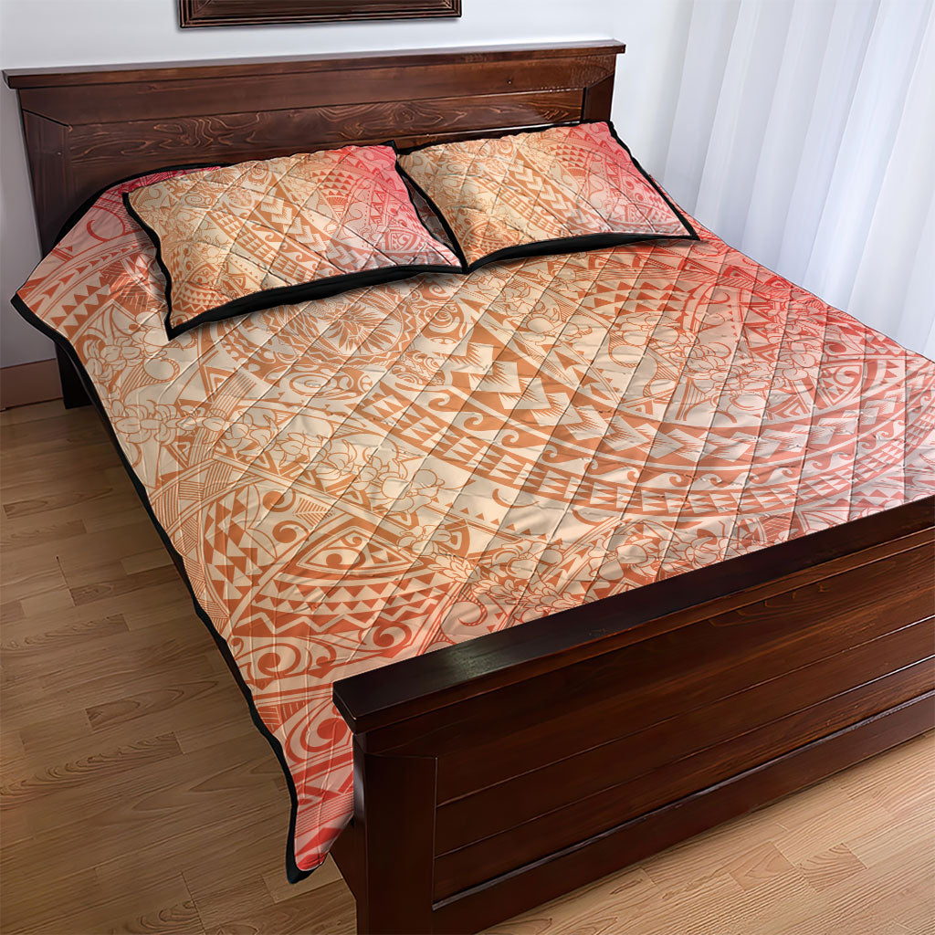Hawaiian Turtles and Leis Quilt Bed Set Tribal Kakau Pattern Peach Fuzz Color LT03 - Polynesian Pride
