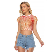 Hawaiian Turtles and Leis Raglan Cropped T Shirt Tribal Kakau Pattern Peach Fuzz Color LT03 Female Peach Fuzz - Polynesian Pride