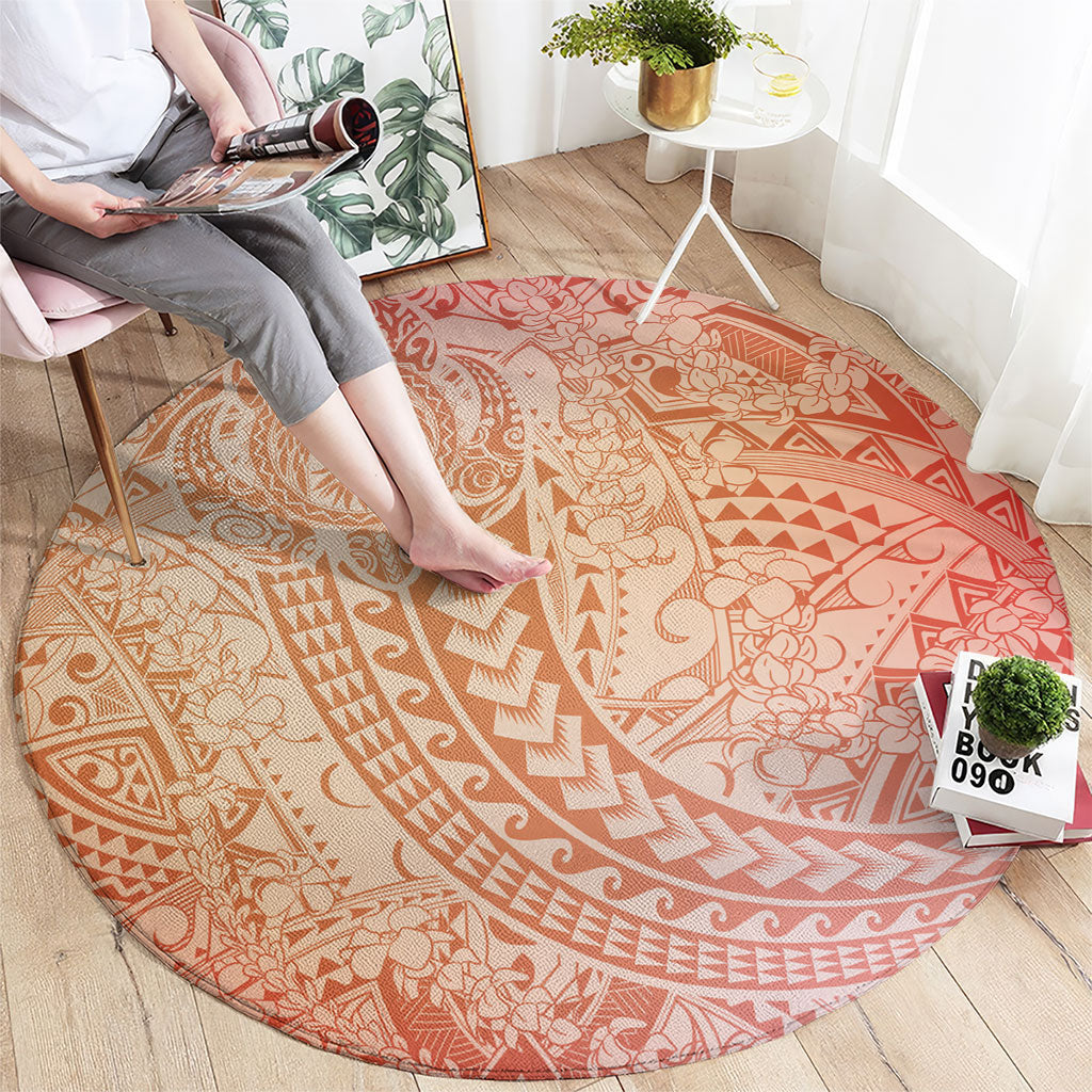 Hawaiian Turtles and Leis Round Carpet Tribal Kakau Pattern Peach Fuzz Color LT03 - Polynesian Pride